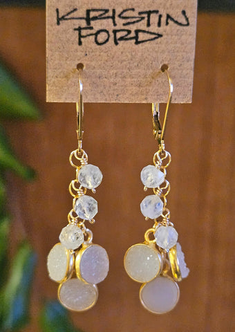 Druzy Agate & Rainbow Moonstone Earrings EWH0924G