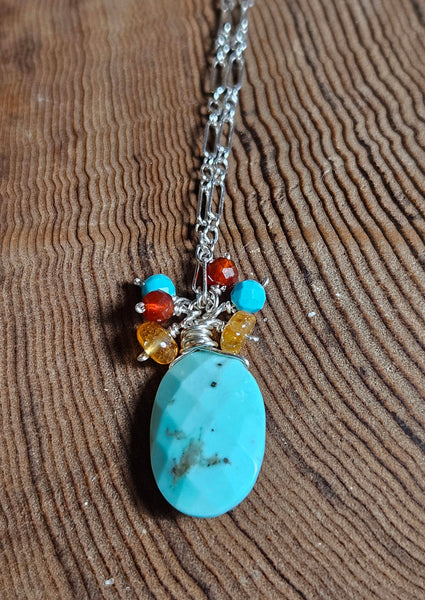 Turquoise, Red Onyx & Spessartite Necklace NBL0424