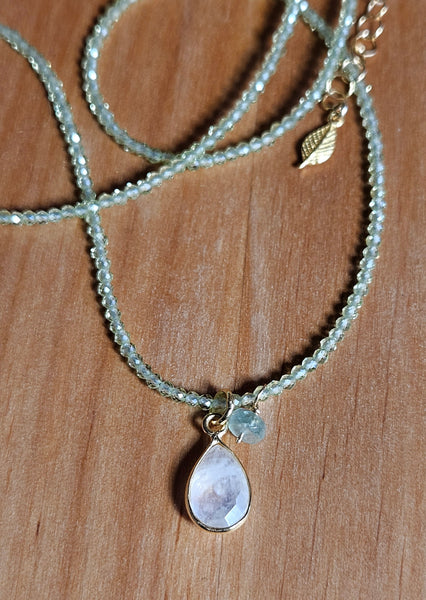 Rainbow Moonstone, Peridot & Green Apatite Necklace NWH1318G