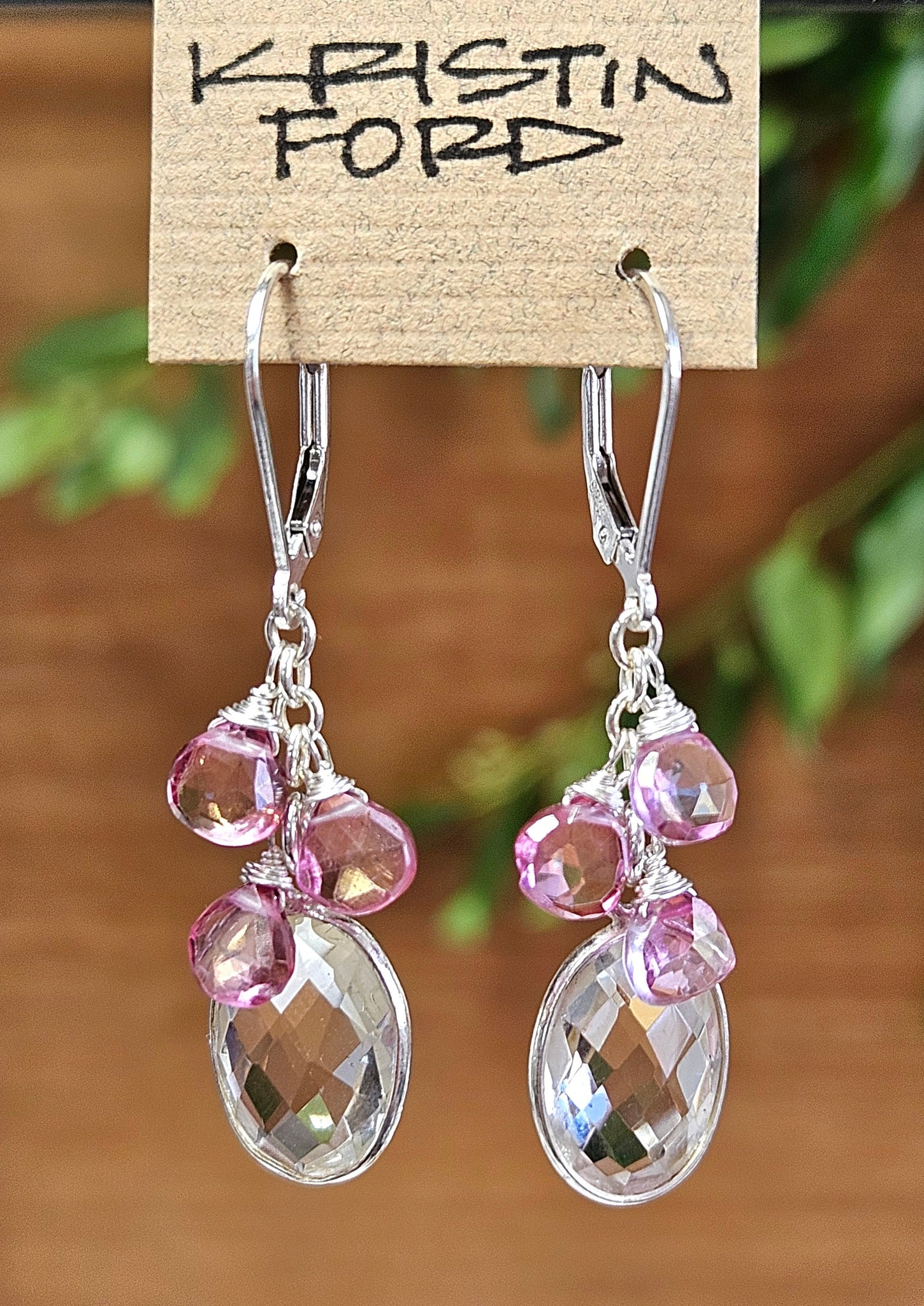 Quartz Crystal & Pink Topaz Earrings EWH0823