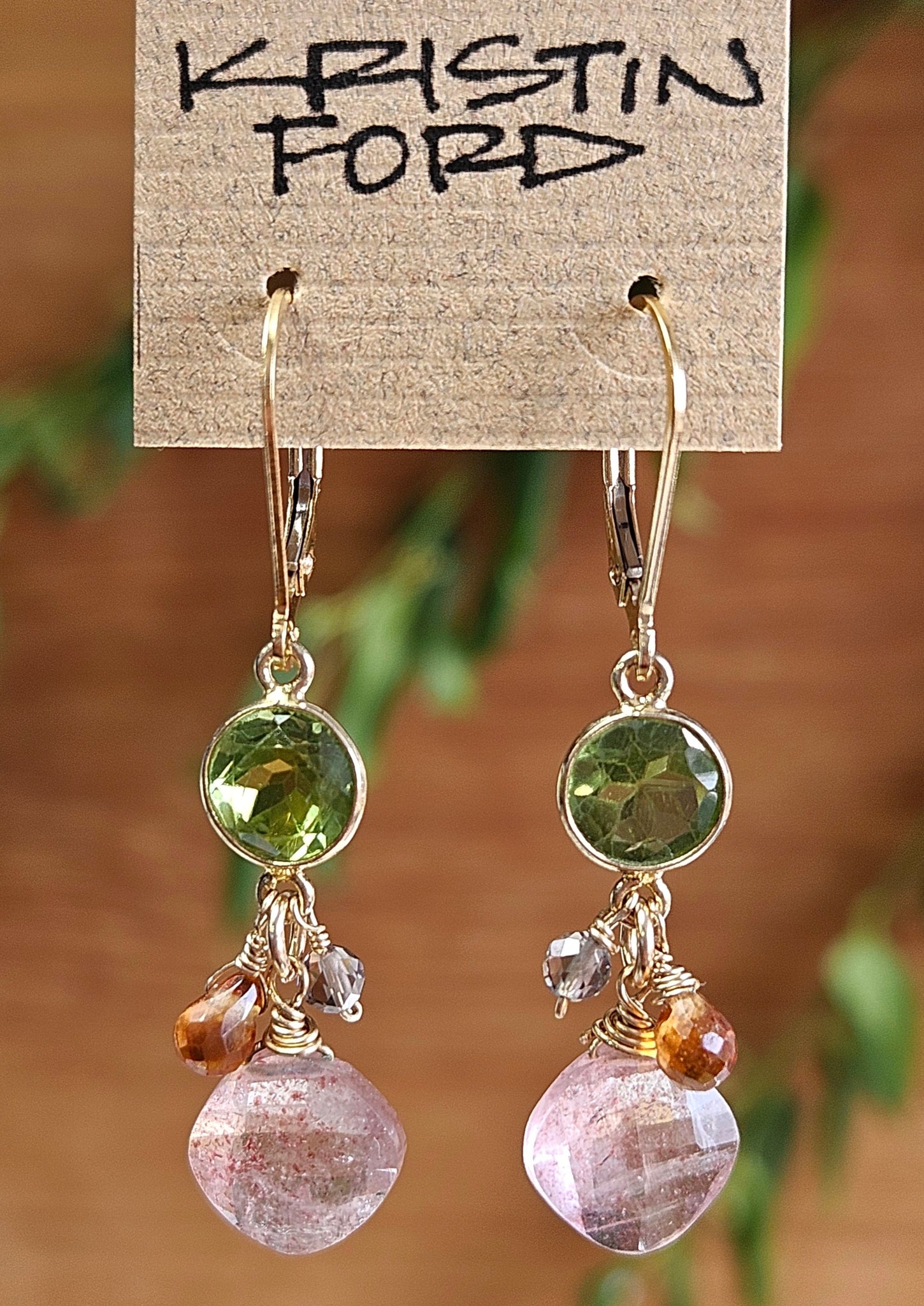 Strawberry Quartz, Hessonite & Smoky Quartz Earrings EWH1424G