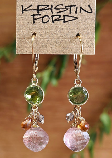 Strawberry Quartz, Hessonite & Smoky Quartz Earrings EWH1424G