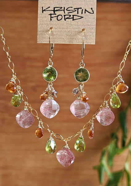 GF) Strawberry Quartz, Peridot & Hessonite Necklace NWH1424G