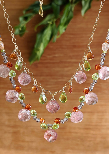 GF) Strawberry Quartz, Peridot & Hessonite Necklace NWH1424G