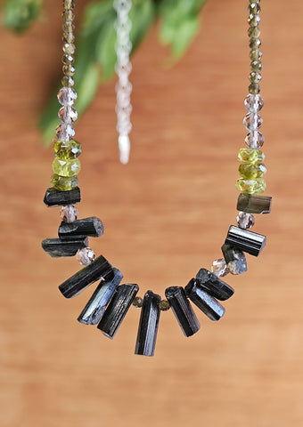 Green Tourmaline & Olive Chrysoberyl Necklace  NGR0824