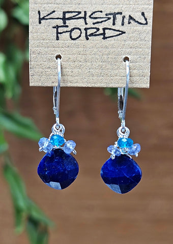 Lapis Lazuli, Neon Apatite & Tanzanite Earrings EBL3324