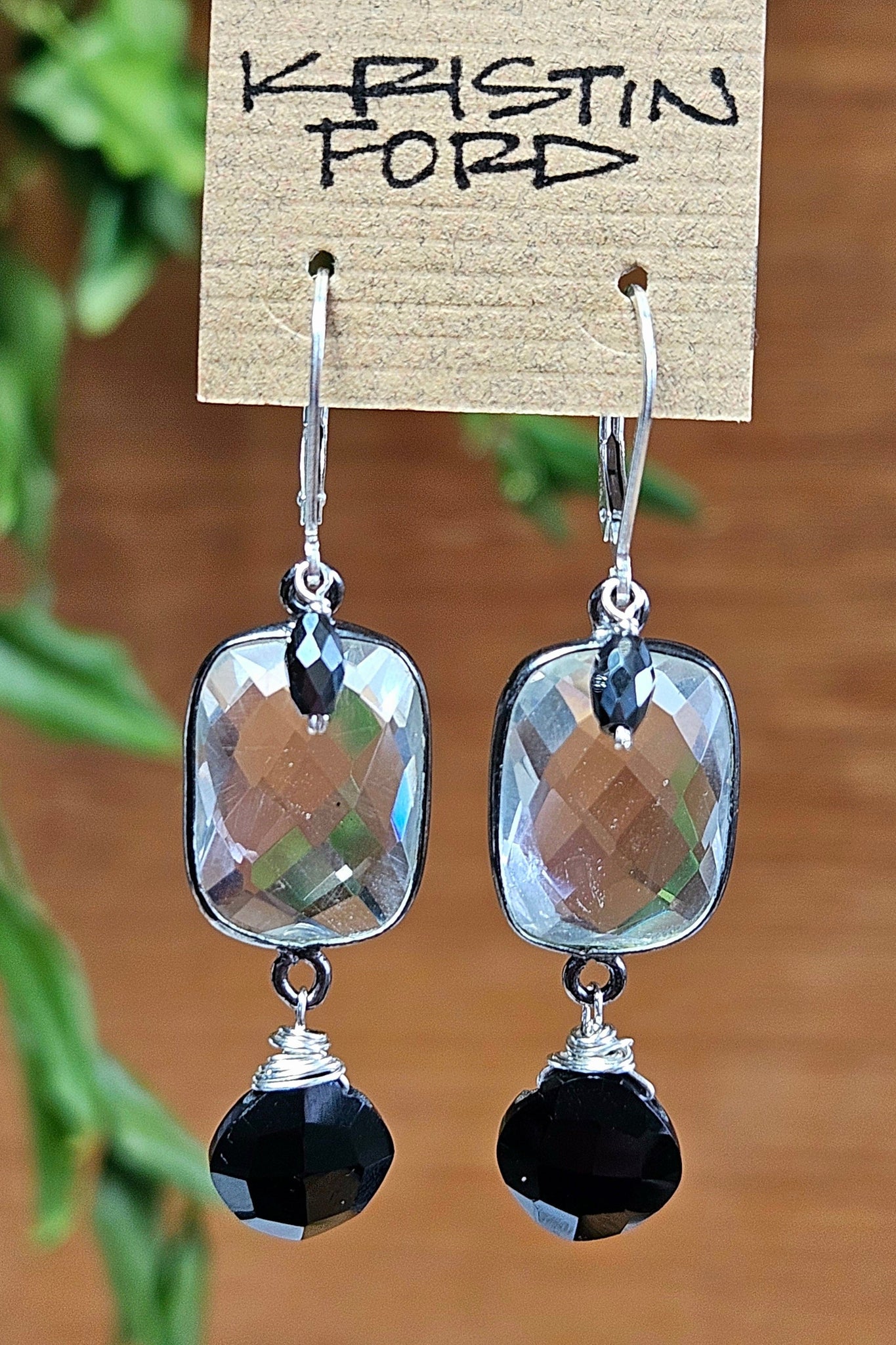 Black Andradite Garnet & Clear Quartz Earrings  EBK0824