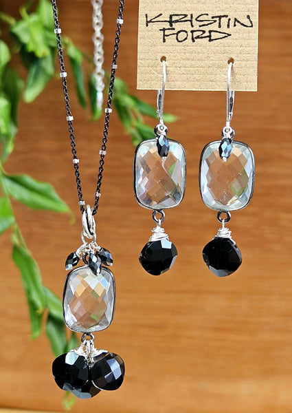 Clear Quartz and Black Andradite Garnet Necklace  NBK0824