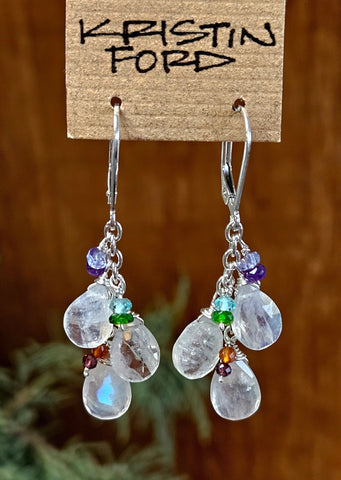 Rainbow Moonstone & Multi Color Gem Stone Earrings EWH1824