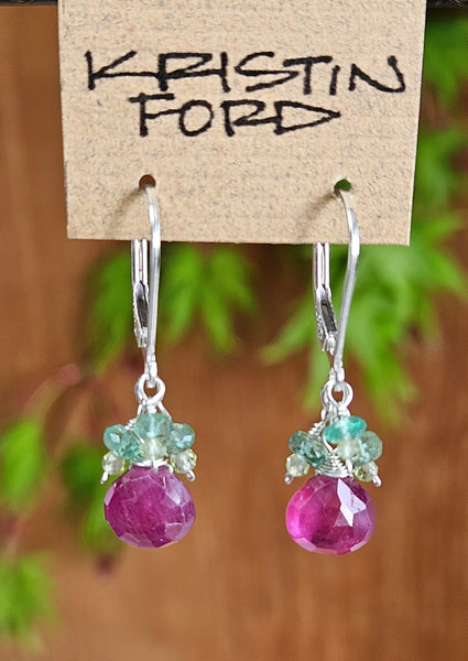 Pink Sapphire, Peridot & Emerald Earrings ERD1414