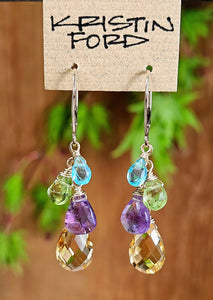 14k Gold Filled Citrine, Amethyst, Apatite, and Peridot Drop Earrings EWH2919G