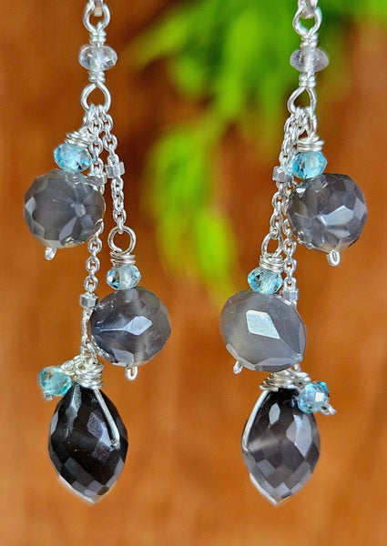 Black Moonstone, Labradorite & Apatite Earrings EBK2123