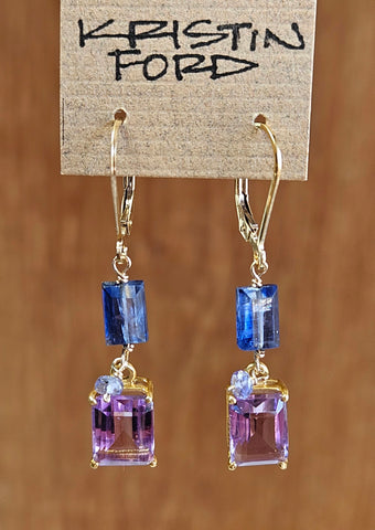 Amethyst Cushion and Kyanite Earrings  EBL3824G