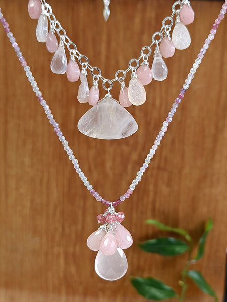 Rose Quartz, Druzy Agate & Pink Opal Necklace NRD1123