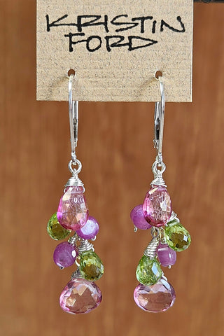 Pink Topaz, Peridot & Ruby Earrings ERD0224