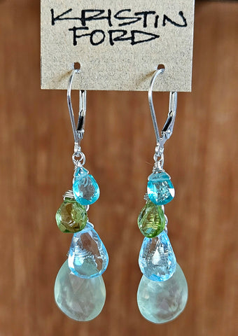 Prehnite, Blue Topaz, Peridot & Apatite Earrings EGR24