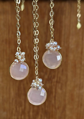 GF) Pink Chalcedony Coin Necklace  NRD0424G