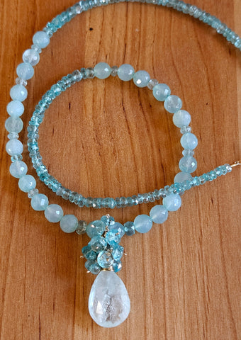 One of a Kind Aquamarine, Apatite & Chalcedony Necklace