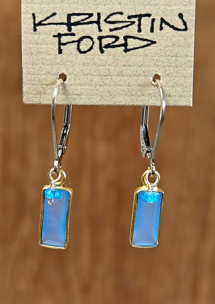 Bezelled Blue Chalcedony with Apatite Drop Earrings EWH9419GBL