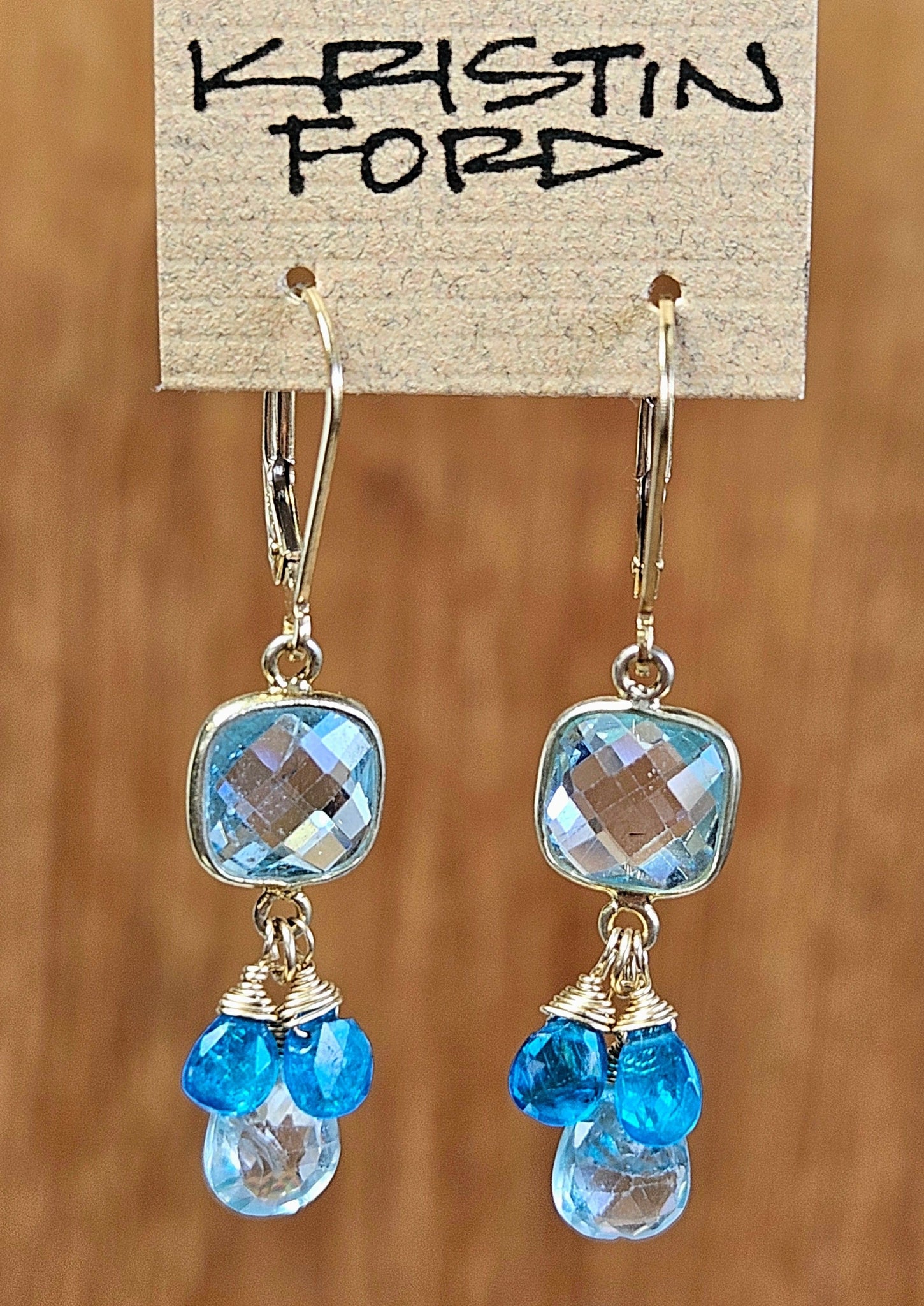 Blue Topaz, Ocean Blue Kyanite & Apatite Earrings EBL0324G