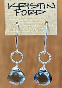 Slate Blue Quartz Ring Drop Earrings EBL1316