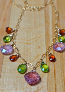 GF) Strawberry Quartz, Peridot & Hessonite Necklace NWH1424G