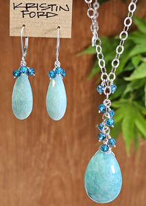 One of a Kind Amazonite & London Blue Topaz Necklace & Earrings