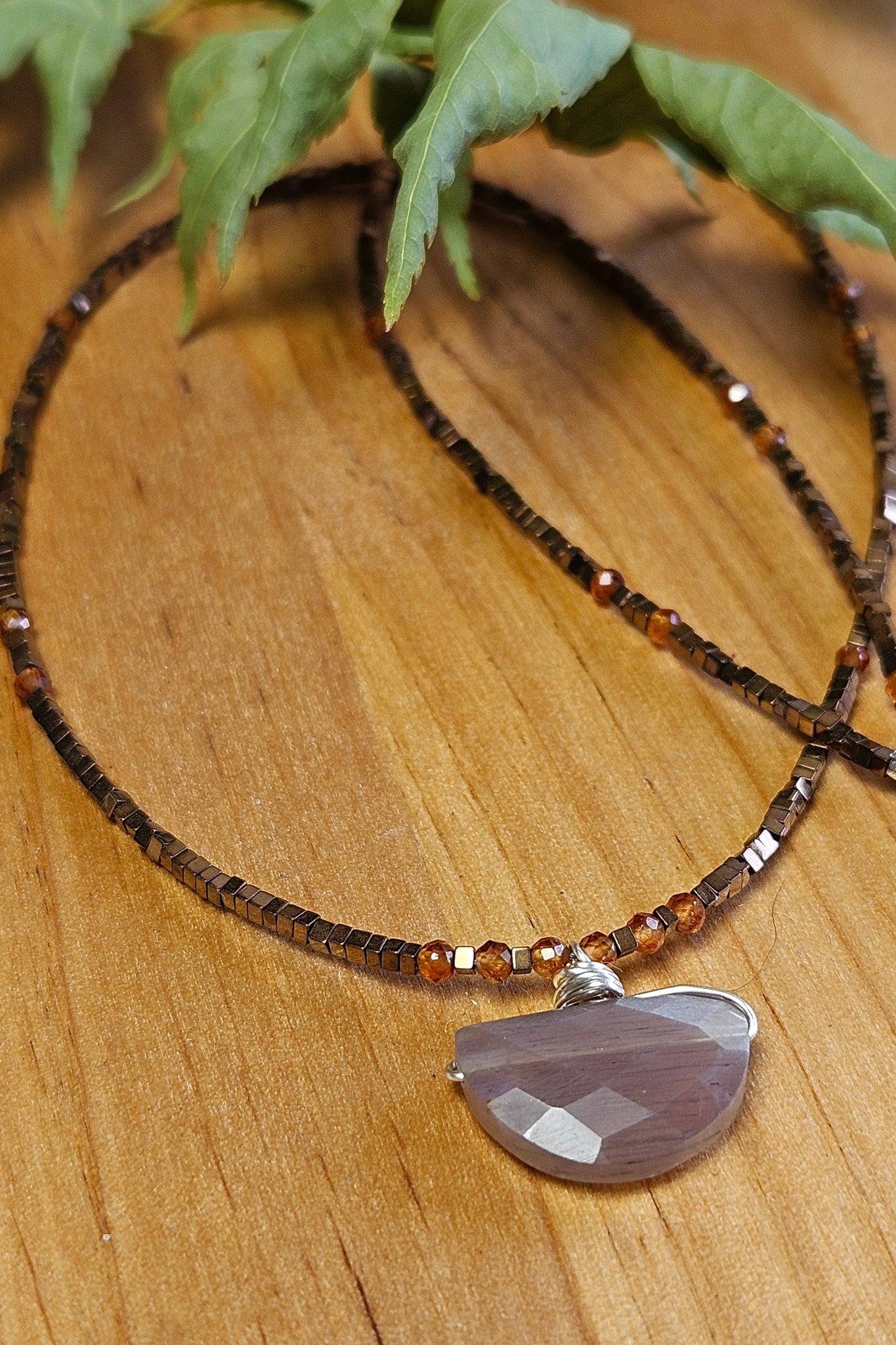 Copper Hematite & Chocolate Moonstone Necklace NBR0624