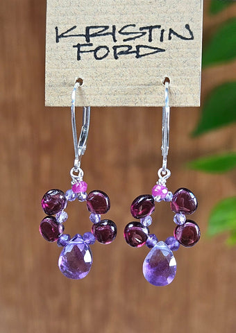 Amethyst, Rhodolite & Ruby Earrings  EBL3124