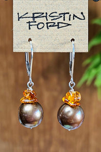 Chocolate Pearl & Amber Earrings  EBR0724