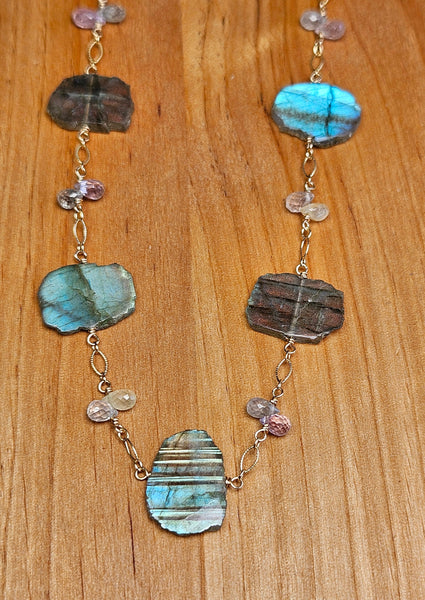 GF) Labradorite Slice & Icy Sapphire Earrings  EBK2024G