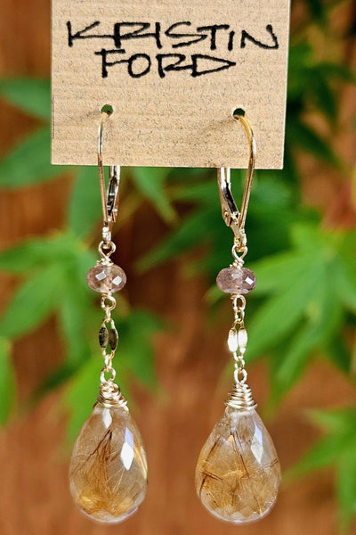 GF) Golden Rutilated Quartz & Chocolate "Mocha" Moonstone Necklace  NBR2725G