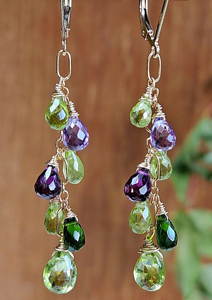 GF) Peridot, Chrome Diopside, Rhodolite & Amethyst Earrings  EGR3220G