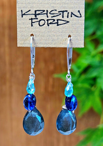 Moss Aquamarine, Blue Sapphire & Apatite Earrings   EBL4124