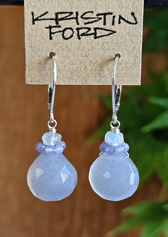 Blue Chalcedony Briolettes with Rainbow Moonstone Earrings EBL1220