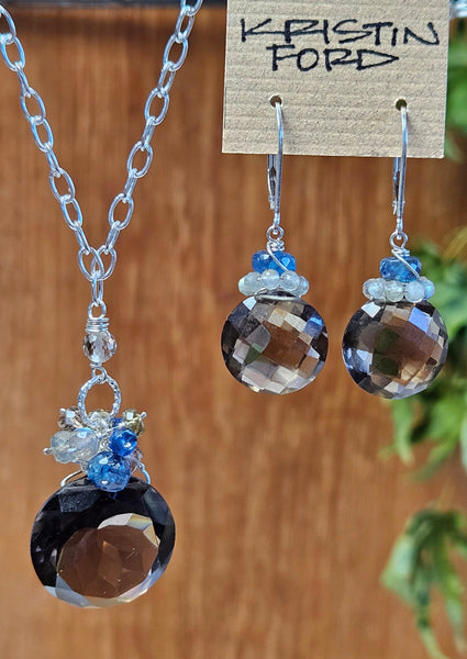 Smoky Quartz Coin Necklace  NBR1424