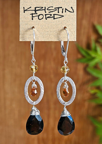 Smoky Quartz, Hessonite & Citrine Earrings  EBR1624