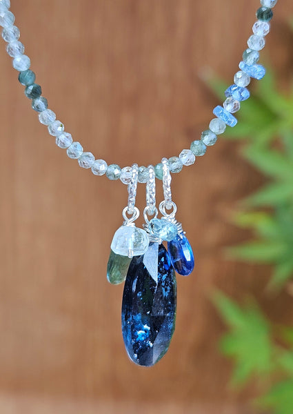 Indigo Kyanite & Green Rutile Floater Necklace NBL6322