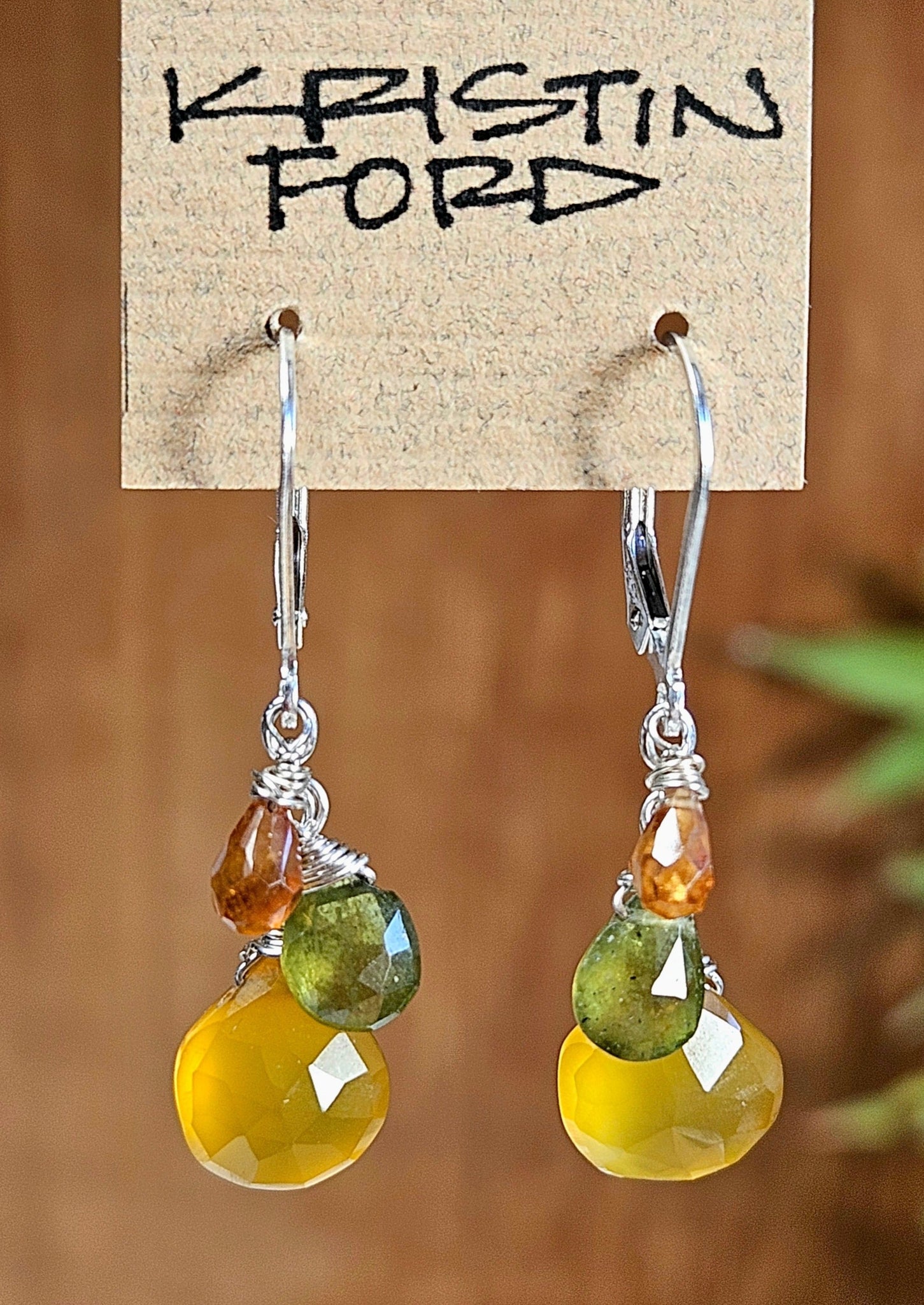 Honey Onyx, Vesuvianite & Hessonite Earrings  EBR1724