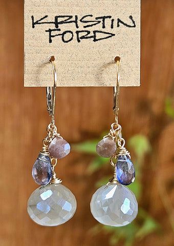 GF) Silver Moonstone, Iolite & Chocolate Moonstone Earrings  EBK1324G