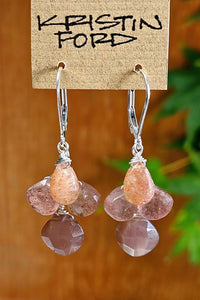 Chocolate Moonstone, Strawberry Quartz & Sunstone Earrings  EBR1324