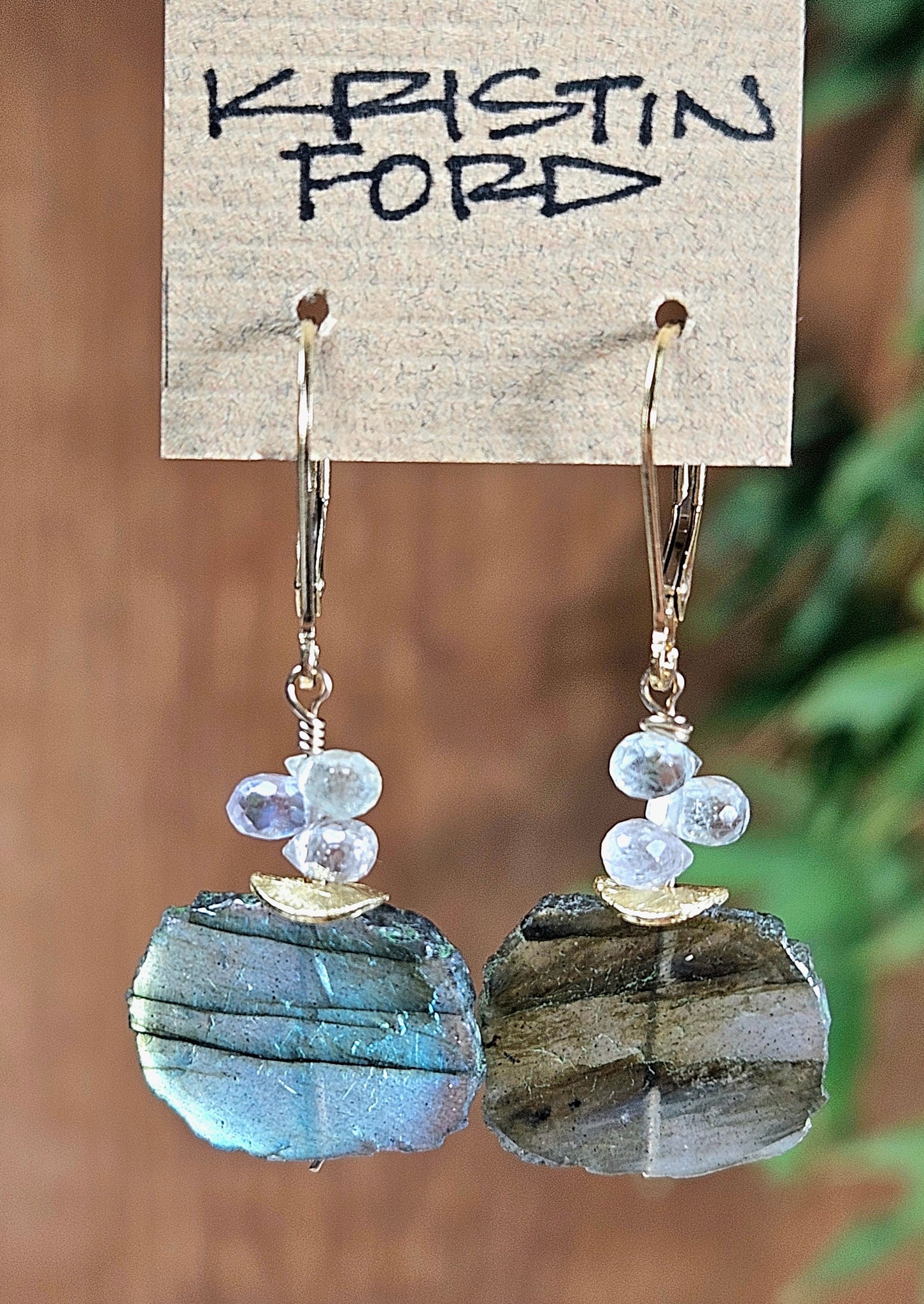 GF) Labradorite Slice & Icy Sapphire Earrings  EBK2024G