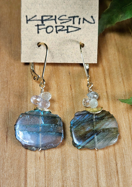 GF) Labradorite Slice & Icy Sapphire Earrings  EBK2024G