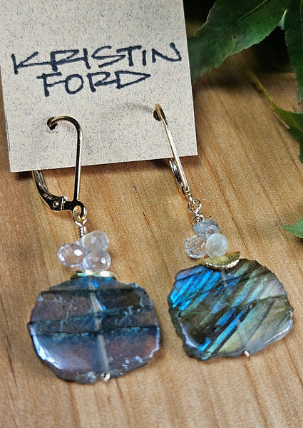 GF) Labradorite Slice & Icy Sapphire Earrings  EBK2024G