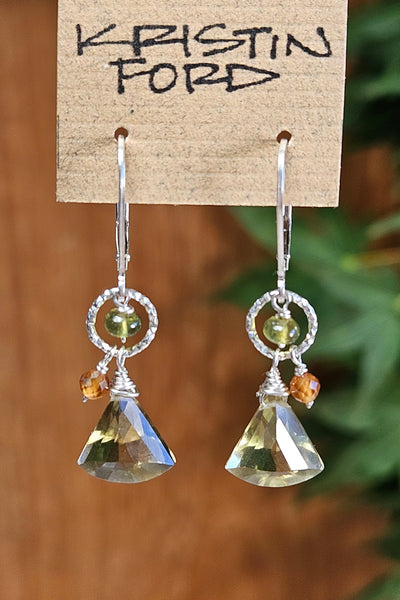 Olive Quartz, Hessonite & Vesuvianite Earrings  EGR1524