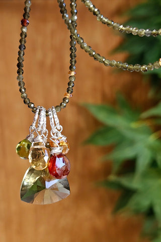 Olive Quartz, Olive Chrysoberyl, Hessonite Necklace  NGR1524