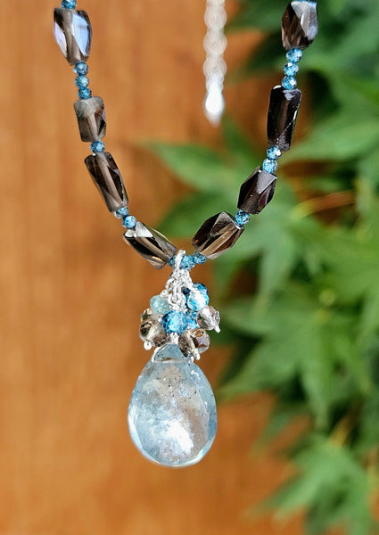 Moss Aquamarine & Smoky Quartz Necklace  NBL4324