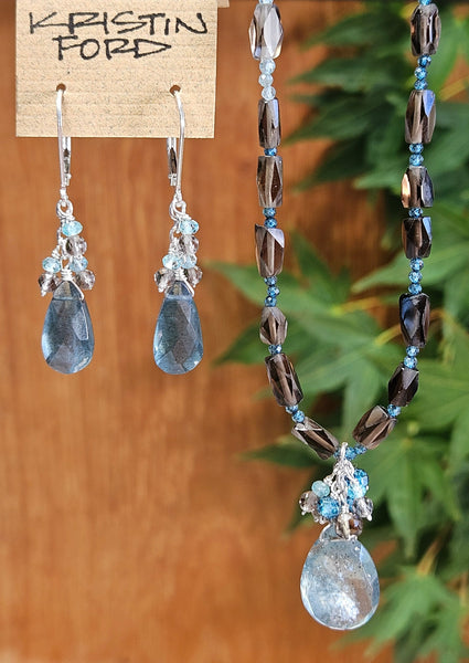 Moss Aquamarine & Smoky Quartz Necklace  NBL4324