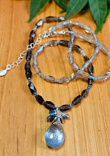 Moss Aquamarine & Smoky Quartz Necklace  NBL4324