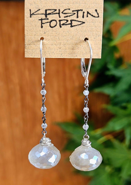 OX) Silver Moonstone & White Topaz Earrings  EBK1424OX